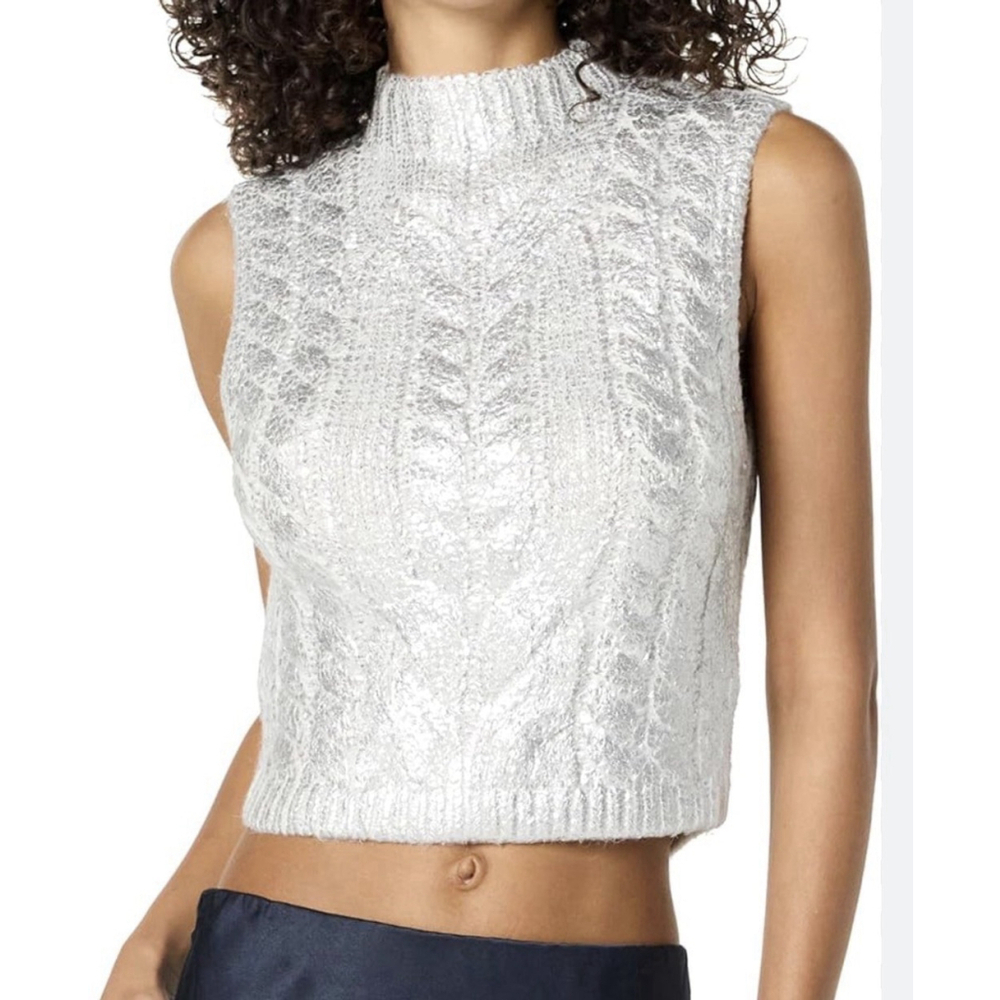 Zara Ivory Metallic Cable Knit Sweater Medium